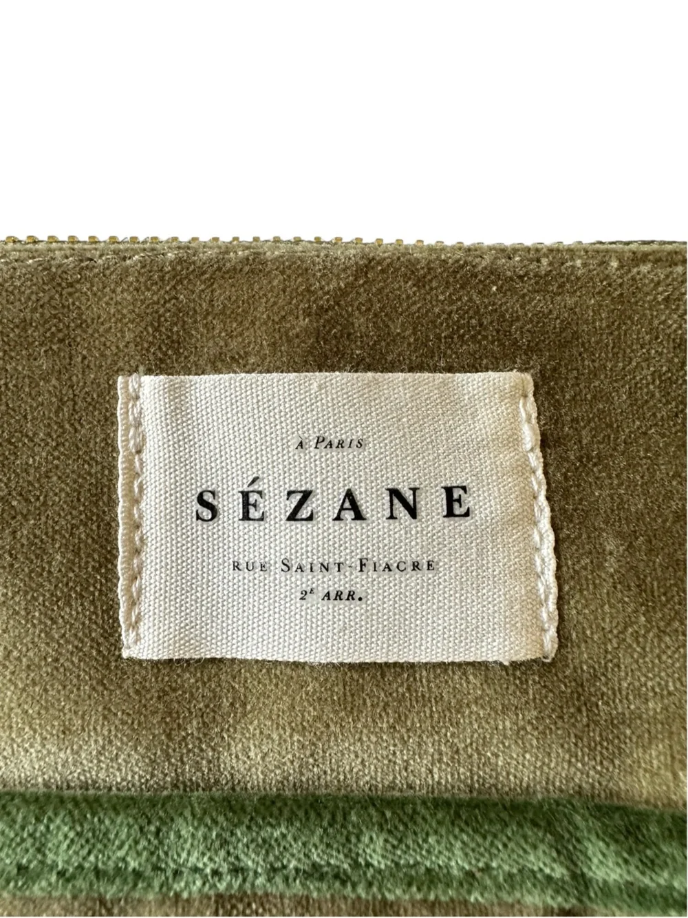 Sézane Olive Green Velvet Cosmetic Pouch Travel Makeup Bag